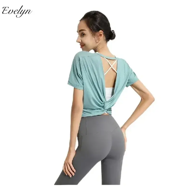 EVELYN OEM ODM Fitnessbekleidung lockere atmungsaktive Sport-T-Shirt Damen-Lauf-Yoga-Jacke Jacquard Kurzarm