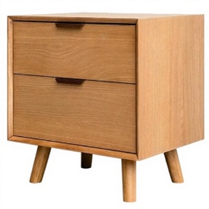 Mesa de Noche de Madera de Roble Macizo de Primera Calidad, Ecológica y Duradera, Moderna y Minimalista, con Dos Cajones de Almacenamiento para Dormitorio o Sala de Estar - Product Image 1