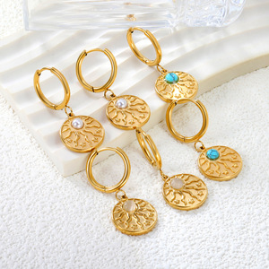 Pendientes Colgantes de Aleación de Zinc con Elemento Solar, Engaste de Bisel, Joyería para Fiesta, Patrón de Estrella, Tono Dorado, Pendientes de Moda - Product Image 1