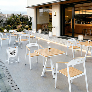 Set di Sedute per Bar e Caffè all'Aperto, Combinazione Tavolo e Sedie per Esterni, BBQ, Ristorante, Bar, Terrazza, Cortile, Giardino - Product Image 4