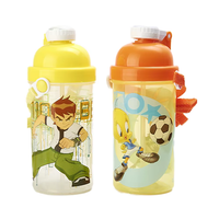 Bouteille d'eau portable en plastique sans BPA avec paille, style dessin animé, pour enfants, idéale pour le sport et les activités de plein air