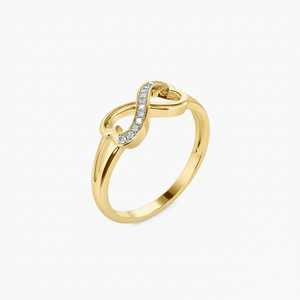 Bague d'amour infini double cœur en or pur 14 carats ou argent avec diamant de laboratoire, empilable, pour elle - Product Image 1