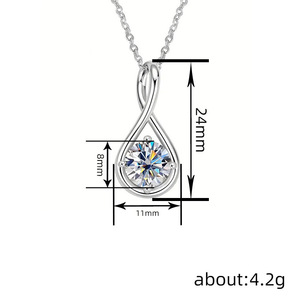 Teardrop Pendant <b>Necklace</b> With Round Zircon Claw Setting White Gold For Women Everyday Wear - Product Image 4