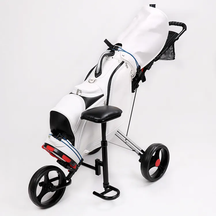 Werkspreis faltbarer Aluminium-Golfwagen Trolley 3-Räder-Golfbeutel Schiebe-Zuggrab mit Regenschirmhalter und Sitz