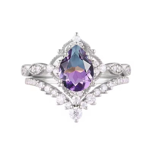 <span class=keywords><strong>Anello</strong></span> di Fidanzamento in <span class=keywords><strong>Argento</strong></span> Sterling <span class=keywords><strong>925</strong></span> con Ametista da 1,5 Carati, Pietra Principale a Goccia, per Donne - Product Image 4