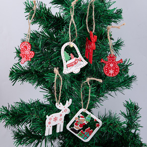 Juego de Adornos Colgantes de Madera Navideños con Cuerda, Copo de Nieve, Reno, Campana, Santa Claus, Decoración para Árbol de Navidad - Product Image 3