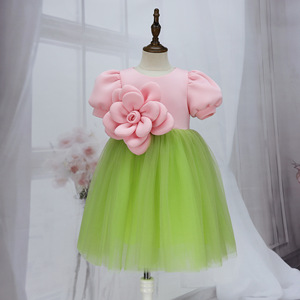 Robe <span class=keywords><strong>de</strong></span> princesse d'été pour filles avec manches bouffantes florales 3D, tenue <span class=keywords><strong>de</strong></span> fête d'anniversaire, robe <span class=keywords><strong>de</strong></span> cérémonie pour enfants - Product Image 4