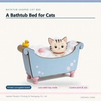 Griffoir pour chat en carton bleu en forme de baignoire, avec motif graphique et design de lit, pour chats d'intérieur, vente en gros, direct usine