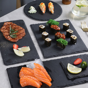 Juego de Platos Rectangulares Redondos de <span class=keywords><strong>Pizarra</strong></span> <span class=keywords><strong>Negra</strong></span> Estilo Japonés, Platos de Sushi Lisos para Restaurante - Product Image 2
