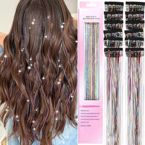 Lot de 12 extensions capillaires synthétiques pré-collées, mèches holographiques métalliques arc-en-ciel, résistantes à la chaleur, pour perruque, présentées en coffret cadeau - Product Image 1