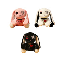 Peluche de lapin Reborn étrange et gothique, style sombre, mignon lapin cicatrisé, animal en peluche doux