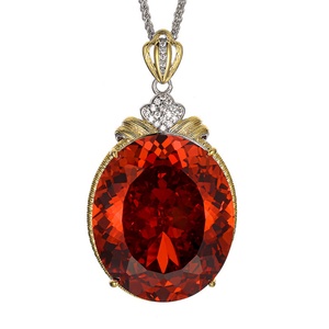 Polished Eco-friendly Copper Gold Plated Wire Drawing Design Jewelry Retro Large Egg Shape Cubic Zirconia Pendant Necklace Women - Product Image 1