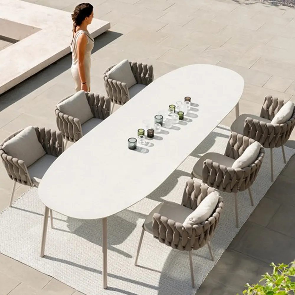 Italy Garden Outdoor Dinning Table Set Patio Furniture Backyard Restaurant Rope Dining Table and Chair