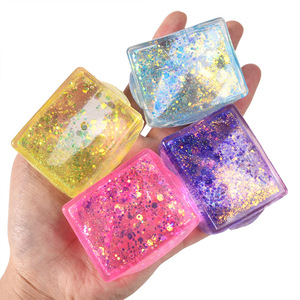 Creative Maltose Filled Tofu Squishy Soft Glittery Stress <b>Ball</b> Decompression Sensory Toy Colorful Jelly Squeeze Toy Wholesale - Product Image 1