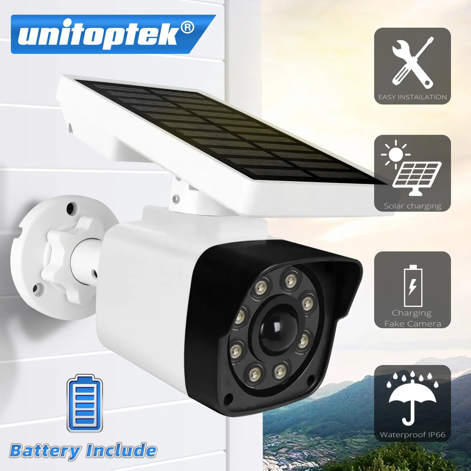 Solar Power Dummy IP-Kamera WiFi Lades icherheit Wasserdichte Dummy-Kamera Outdoor Bullet LED-Licht CCTV-Überwachungs kamera