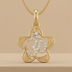 Collier en or avec pendentif étoile florale symbole Om en diamant taille ronde de qualité supérieure, bijou raffiné - Product Image 2
