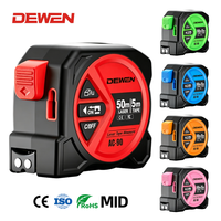 DEWEN Ruban à mesurer 2-en-1 avec fonction laser 130 pieds, lame en acier au carbone 16 pieds, étui haute visibilité, verrouillage automatique et écran LCD
