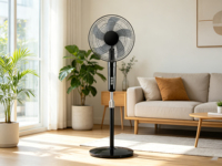 Ventilateur sur pied 16 pouces avec moteur longue durée, refroidissement haute efficacité, oscillation à 3 vitesses, protection contre la surchauffe, ventilateur sûr pour usage familial