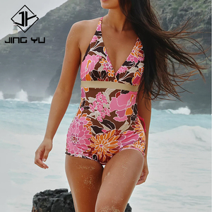 ชุดว่ายน้ำวันพีซคอวีแบบผูกคอ ลายพิมพ์ชายหาดฤดูร้อน ดีไซน์คุณภาพสูง ผลิตจากไนลอนรีไซเคิลตามสั่ง - Product Image 1