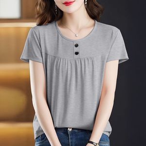 Women's Round Neck Short Sleeve <b>Top</b> Sea Blue Soft Acrylic Fiber T-Shirt Summer Style Plus Size - Product Image 3