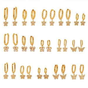 Pendientes de Mariposa Pequeños y Delicados de Acero Inoxidable 316L con Baño de Oro PVD de 14k y 18k, con Circonitas, para Mujer, Venta al por Mayor - Product Image 6