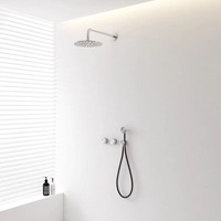Ensemble de douche encastré minimaliste en cuivre brossé avec douchettes murales et à main pour salle de bain