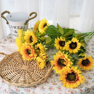 Bouquet de tournesols artificiels CallaFloral, jaune clair, jaune foncé, réaliste, décoration de mariage, style INS, fleur artisanale - Product Image 1