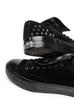 Nouvelles baskets basses en toile noires à étoiles cloutées, bout pointu, broderie, style punk streetwear, chaussures de marche hiver automne