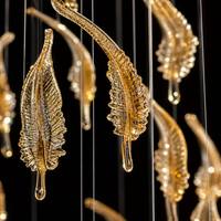 Lustre en verre fait main au design moderne et personnalisable en forme de feuille, idéal pour centre commercial, grand salon ou salle de banquet, installation au plafond
