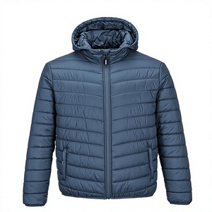 Veste matelassée à capuche bleue pour homme, coupe-vent, rembourrage en polyester, fermeture éclair, coupe classique, décontractée, hiver - Product Image 1