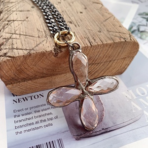 Collier de haute qualité pour hommes, chaîne cubaine en métal de canon pour cadeaux, collier de croix en émail pour prière, colliers à pendentif en verre transparent, BD-L1930 - Product Image 2