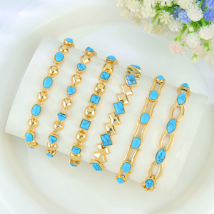 Fashion Turquoise <b>Gold</b> Plated 21k <b>Bracelet</b> Geometric Link Bohemia Style Jewelry for Women Accessories Gift - Product Image 2