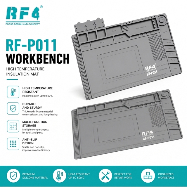 RF4 RF-PO11 Heat Resistant Silicone Repair Mat 500°C Soldering Work Pad for Phone PCB Electronics Repair Workbench Essentials