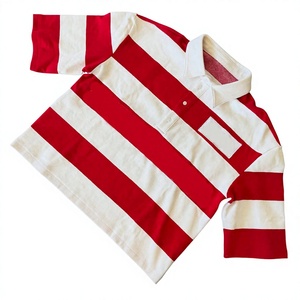 Polo Corto a Rayas Rojas y Blancas para Hombre, con Bolsillo, Estilo Casual Tejido, Logotipo Personalizado - Product Image 2