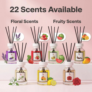 Difusor sin llama con aroma floral frutal para uso en interiores del hogar, difusor <span class=keywords><strong>de</strong></span> fragancia <span class=keywords><strong>de</strong></span> larga duración con varillas <span class=keywords><strong>de</strong></span> ratán. - Product Image 1