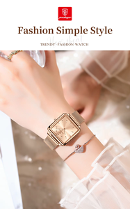 Reloj de Cuarzo para Mujer Poedagar 793, Venta al por Mayor de Fábrica, Esfera Cuadrada en Oro Rosa, Correa de Malla de Acero Inoxidable de Lujo, Resistente al Agua - Product Image 3