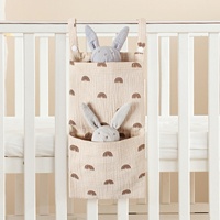 Sac de rangement double couche en crêpe pour jouets et couches, à suspendre au lit de bébé