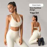 Ensemble de yoga pour femme style européen et américain, respirant, en Spandex/Nylon, avec soutien-gorge de sport push-up rehausseur de dos et effet seconde peau