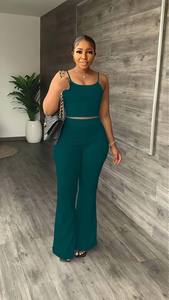 Setelan Wanita Afrika 2 Potong Ukuran S-XXL, Atasan Tank Crop dan Celana, Pakaian Musim Panas Baru, Solid Elegan Seksi untuk Wanita Kantoran, Busana Afrika - Product Image 2