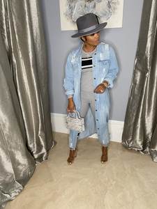 เสื้อโค้ทยีนส์ตัวยาวสำหรับผู้หญิง,สินค้าใหม่ปี2022เสื้อโค้ทแฟชั่นผ้าเดนิมมีรูเซ็กซี่เสื้อคลุมยีนส์เสื้อโค้ทแขนยาวทรงหลวมสำหรับผู้หญิง <span class=keywords><strong>Ddlg</strong></span> - Product Image 4