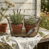 Panier de rangement vintage en métal rustique avec revêtement poudré, support pour plantes de jardin, porte-pot, organisateur de fruits pour cuisine et salle de bain