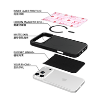 Coque de téléphone AG Feeling Black Edge avec motif nœud papillon doré et motif cœur pour iPhone 17, 17 Pro Max, 16 Pro, 15 – Coque magnétique