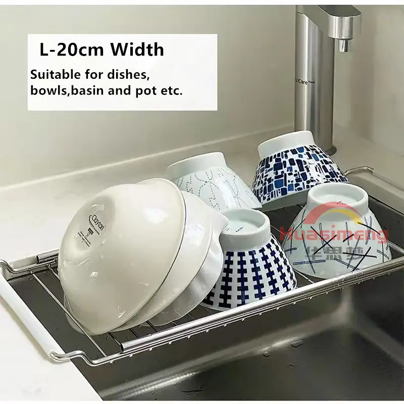 Multi-Function 304 Stainless Steel Expandable Dish Drying Rack Drainer Over Sink Dish Rack Shelf