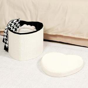 Tabouret de rangement pliable rond de 15 pouces, petit pouf de rangement en sherpa, repose-pieds - Product Image 5