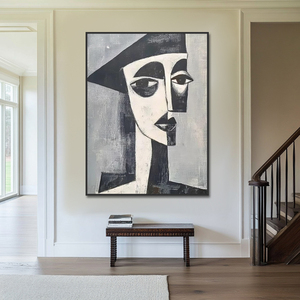 Esthétique Décoration d'intérieur Fait à la main Moderne <span class=keywords><strong>Noir</strong></span> <span class=keywords><strong>Blanc</strong></span> Géométrique <span class=keywords><strong>Femme</strong></span> <span class=keywords><strong>Visage</strong></span> Peinture Cubiste Portraits Art Mural - Product Image 5