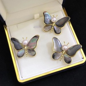 Broche papillon avec perle de coquillage noir naturel, plaqué or, alliage de zinc, accessoire de mode pour femme, cadeau - Product Image 4