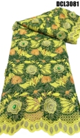 Tissu en dentelle jaune avec broderie florale 3D, 100% polyester, dentelle guipure avec strass pour robes de mariage et de fête africaines