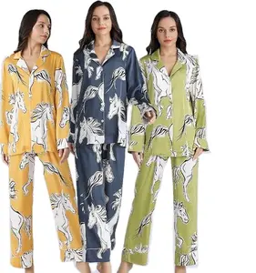 Piyama Paling Lembut Pakaian Tidur Wanita Piyama Sutra Premium Sutra Kancing Atas Padat, Produsen Piyama/Pakaian Tidur Terbaik Anda