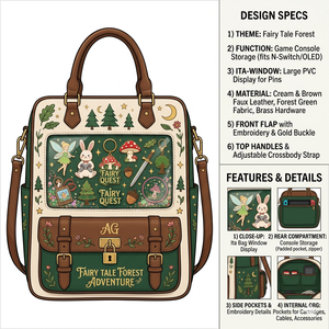 Borsa Ita Personalizzata Premium Verde Foresta per Console da Gioco con Ricamo Fiabesco e Finestra Espositiva per Badge, Ideale per il Pendolarismo Quotidiano ed Eventi - Product Image 1