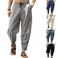Pantalon décontracté pour homme 2026, respirant, grande taille, en coton, coupe ample, avec cordon de serrage à la taille, style Hip Hop, longueur mollet